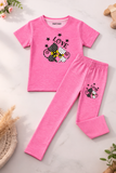 LOVE KITTY  Printed DENIM  T-shirt And Trouser Set