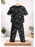 Black Graphic All Over Printed T-shirt And Trouser Set