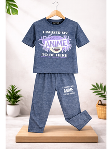 TRENDING ANIME Printed DENIM  T-shirt And Trouser Set