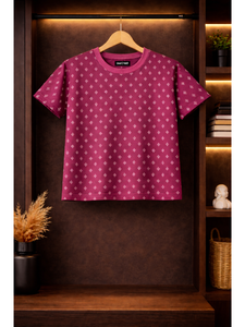 ALL OVER  PRINTED BURGUNDY  T-SHIRT