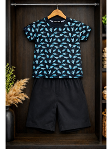 KIDS ALL OVER DINOSAUR PRINTED T-SHIRT AND SHORT SET
