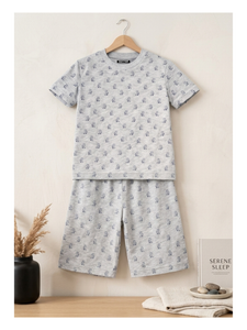 KIDS GREY SNOOPY ALL OVER PRINTED T-SHIRT AND SHORT SET