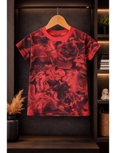 KIDS ALL OVER RED ROSE  PRINTED  T-SHIRT