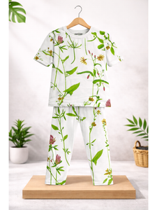 TRENDY ALL OVER BOTANICAL PRINTED KIDS T-SHIRT AND TROUSER SET