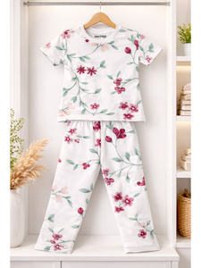 TRENDY ALL OVER FLORAL PRINTED KIDS T-SHIRT AND TROUSER SET