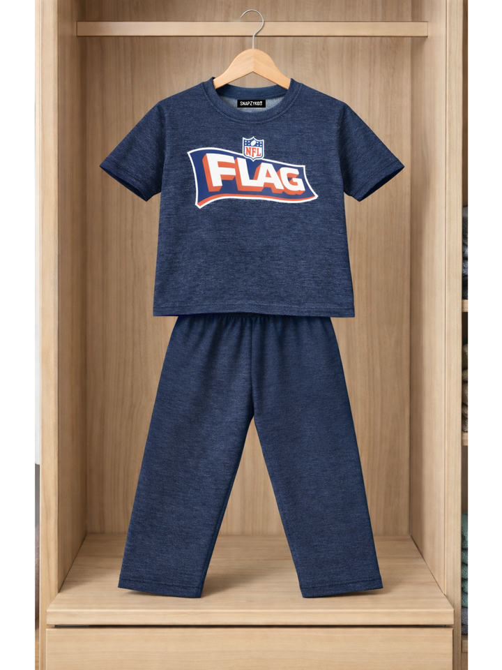 TRENDING NFL FLAG  Printed DENIM  T-shirt And Trouser Set