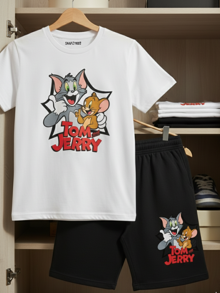 Tom & Jerry Boys’ Summer Set – Cartoon Printed T-Shirt & Shorts
